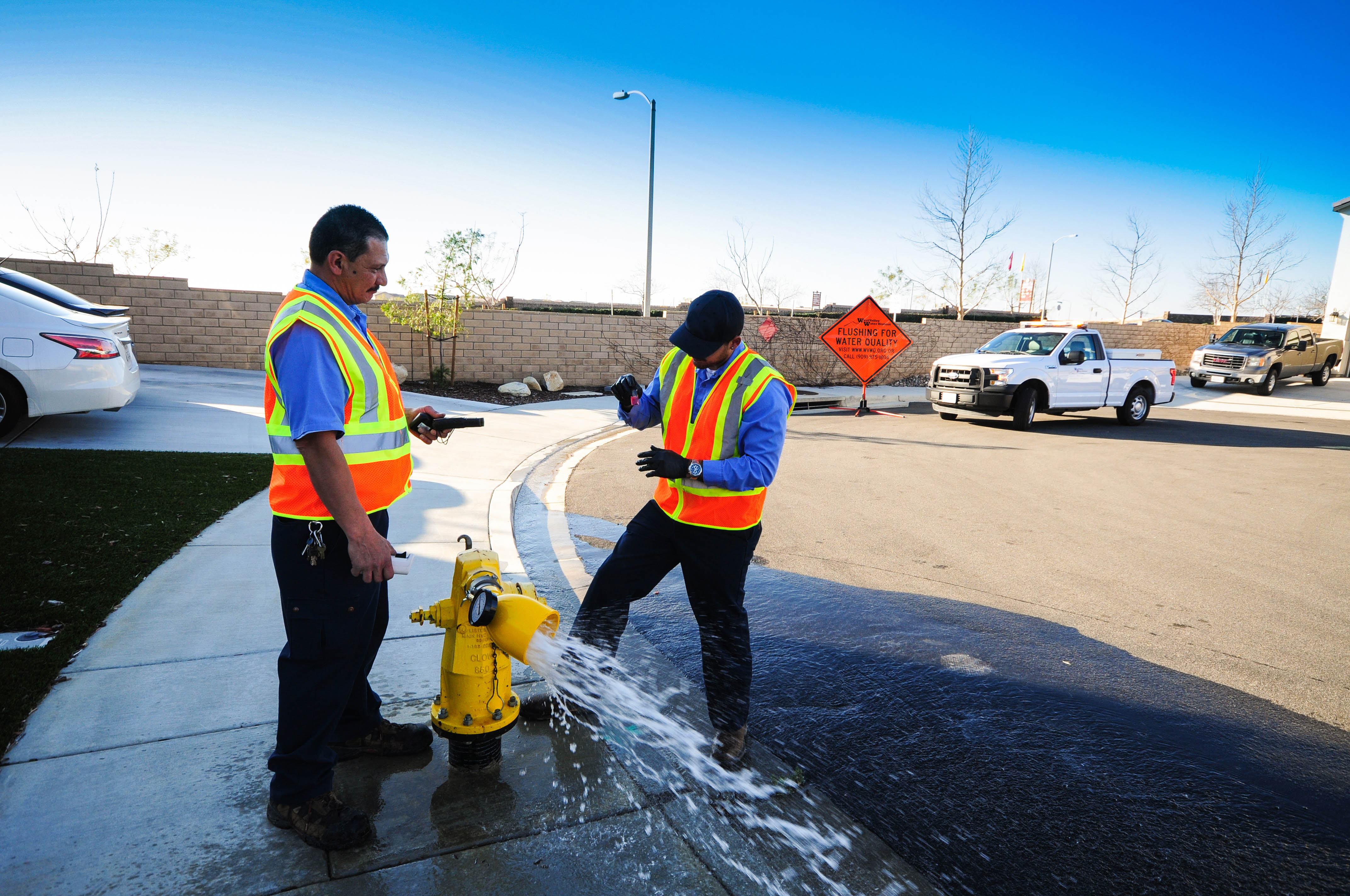 WVWD staff conducting flushing on a hydrant